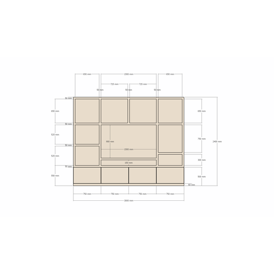 123schrank Jose Fachschrank - 300x40x240H cm - 4 push-to-open Türen