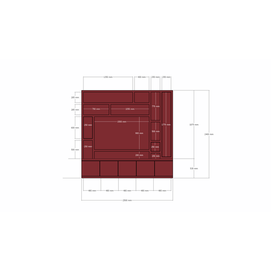 123schrank Fächerschrank Soria - 250x30/40x240H cm - Push-to-open-Türen