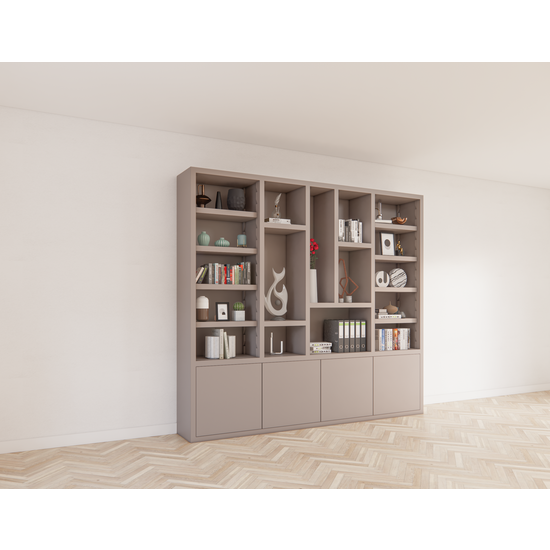 123schrank Mülltonnenschrank Bellac 02 - 280x40x250H cm - push-to-open Türen - offene Fächer - glatte Oberfläche