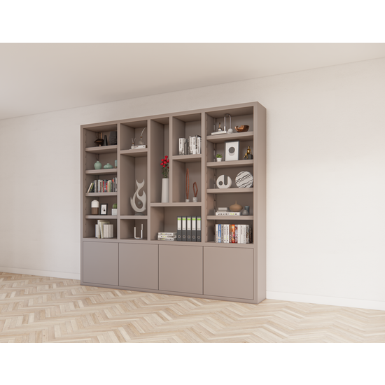 123schrank Mülltonnenschrank Bellac 02 - 280x40x250H cm - push-to-open Türen - offene Fächer - glatte Oberfläche