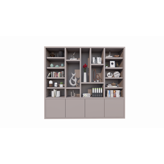 123schrank Mülltonnenschrank Bellac 02 - 280x40x250H cm - push-to-open Türen - offene Fächer - glatte Oberfläche