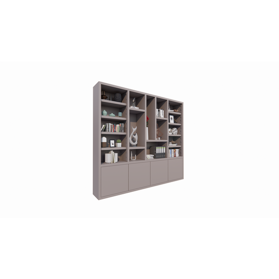 123schrank Mülltonnenschrank Bellac 02 - 280x40x250H cm - push-to-open Türen - offene Fächer - glatte Oberfläche