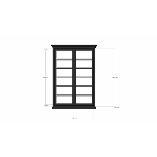 123schrank Vitrine Noia - 140x45x210H cm - Seiten aus Glas
