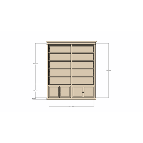 123schrank Bücherregal Bristol Library - 200x40x240H cm - verstellbare Fachböden - Flügeltüren