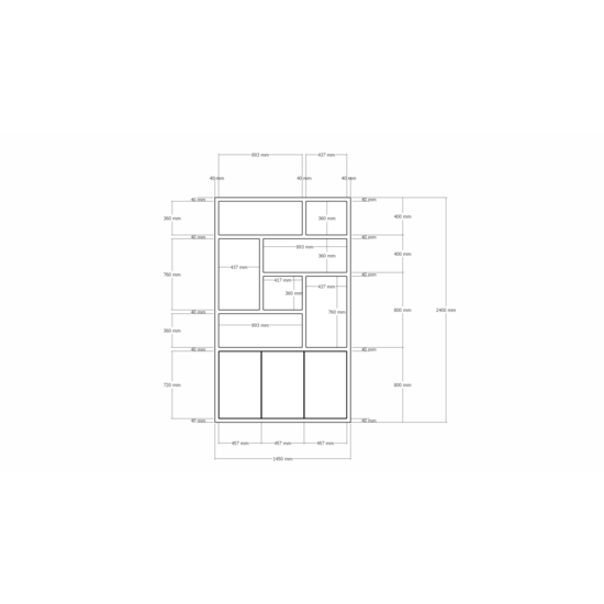 123schrank Kleiderschrank Saint Malo - 145x35x240H cm - 4cm Fachbodenstärke - Türen mit Druck zu öffnen
