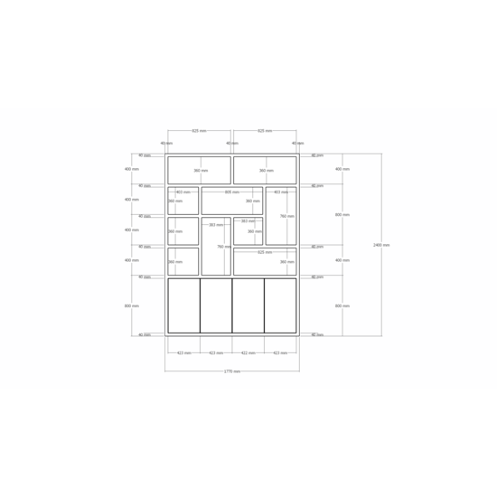123schrank Dinan Schrank - 177x40x260H cm - Push-to-open Türen - 4cm Bodenstärke