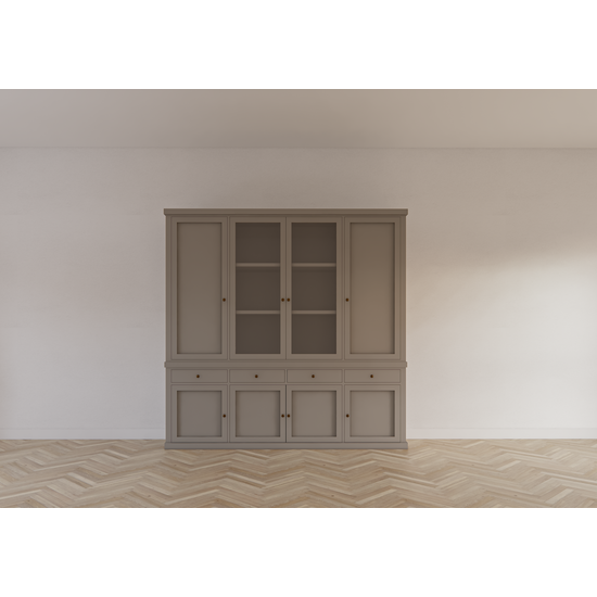 123schrank Buffetschrank Gramat - 220x46x220Hcm - Flügeltüren - 2 Glastüren - Soft-Close-Schubladen