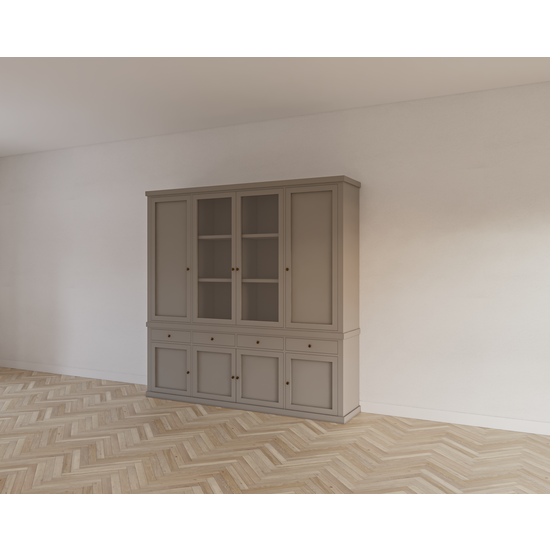 123schrank Buffetschrank Gramat - 220x46x220Hcm - Flügeltüren - 2 Glastüren - Soft-Close-Schubladen