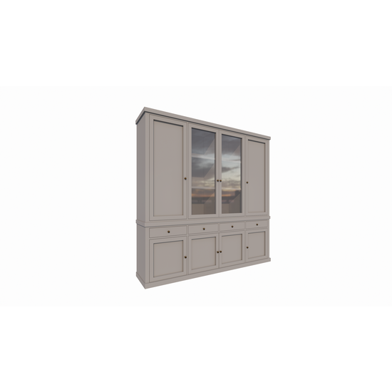 123schrank Buffetschrank Gramat - 220x46x220Hcm - Flügeltüren - 2 Glastüren - Soft-Close-Schubladen