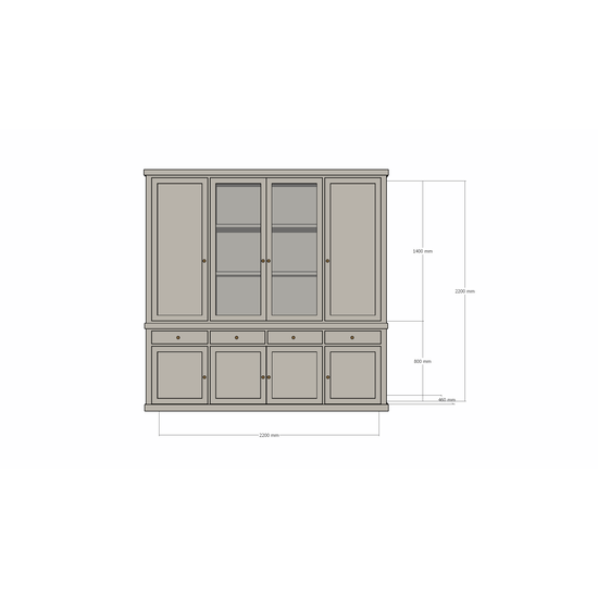 123schrank Buffetschrank Gramat - 220x46x220Hcm - Flügeltüren - 2 Glastüren - Soft-Close-Schubladen