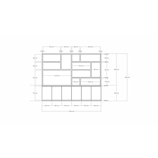 123schrank Bousies Schrank - 300x30/40x240H cm - push to open Türen - 4cm Fachbodenstärke