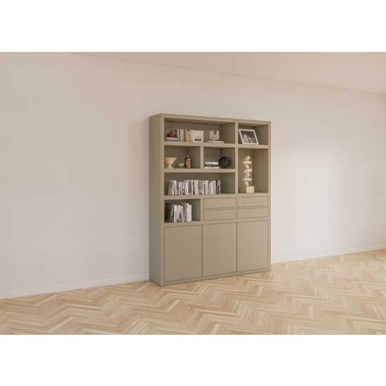 123schrank Avola Fachschrank - 180x35x220H cm - push-to-open Türen - 4 push-to-open Schubladen