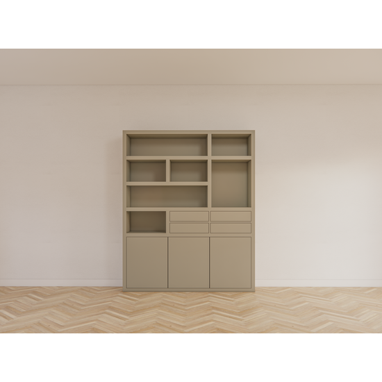 123schrank Avola Fachschrank - 180x35x220H cm - push-to-open Türen - 4 push-to-open Schubladen
