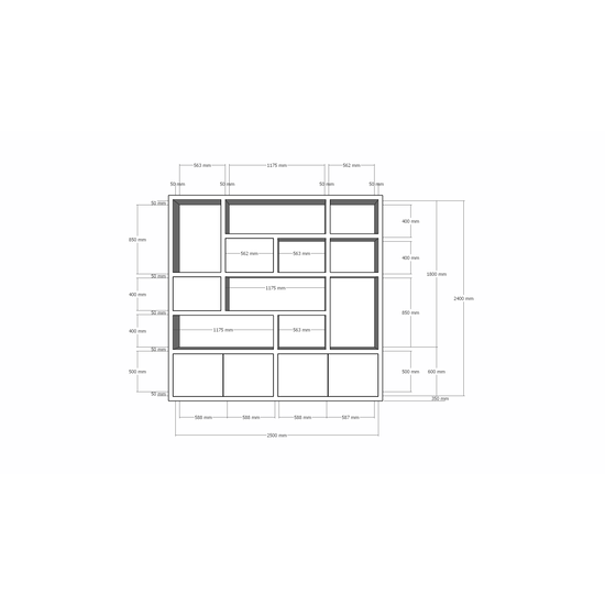 123schrank Vlore Fächerschrank - 250x35x240H cm - push to open Türen - Oberschrank 2 Türen - schlichte Ausführung