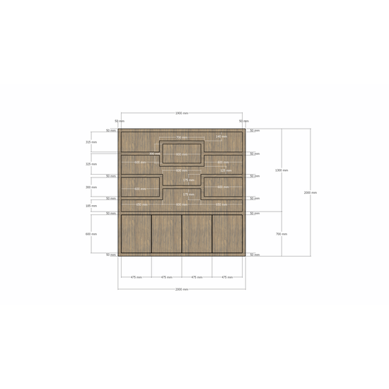 123schrank Schrank Oregon - 200x50x200H cm - Eiche-Dekor - Push-to-open-Türen - glatte Oberfläche