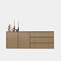 123schrank Sidney Sideboard - 220x45x80H cm - schlichtes Design - helle Eiche - 2 grifflose Türen - 3 grifflose Schubladen