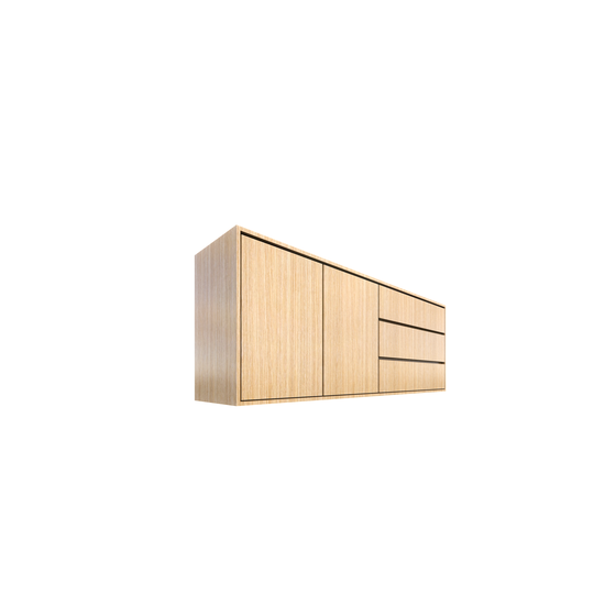123schrank Sidney Sideboard - 220x45x80H cm - schlichtes Design - helle Eiche - 2 grifflose Türen - 3 grifflose Schubladen