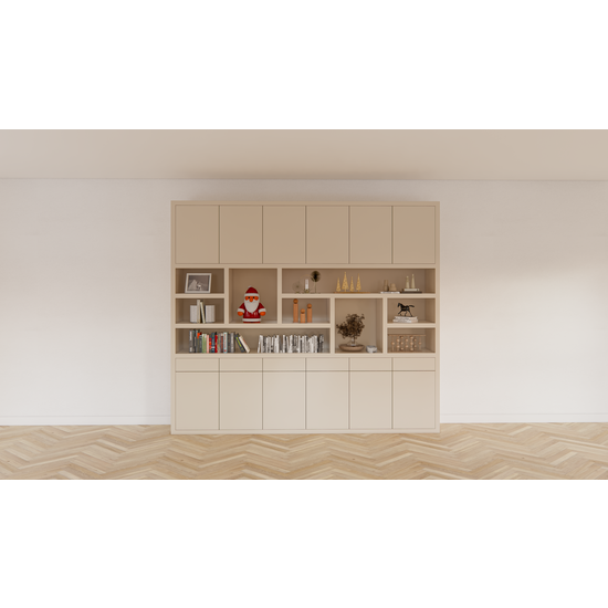 123schrank Regal Lanzarote 02 - 300x40x260H cm - Türen mit Push-to-Open-Funktion - Schubladen mit Push-to-Open-Funktion - schlichte Ausführung