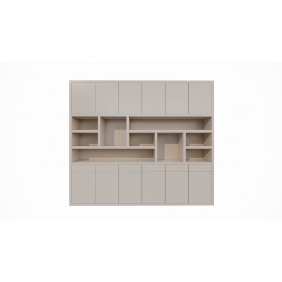 123schrank Regal Lanzarote 02 - 300x40x260H cm - Türen mit Push-to-Open-Funktion - Schubladen mit Push-to-Open-Funktion - schlichte Ausführung