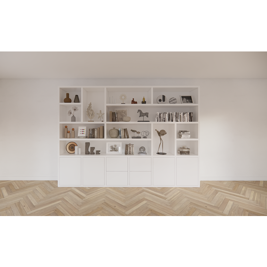 123schrank Helston Regal - 328x40x234H cm - 4 Push-to-open-Türen - 4 Push-to-open-Schubladen - schlichte Ausführung