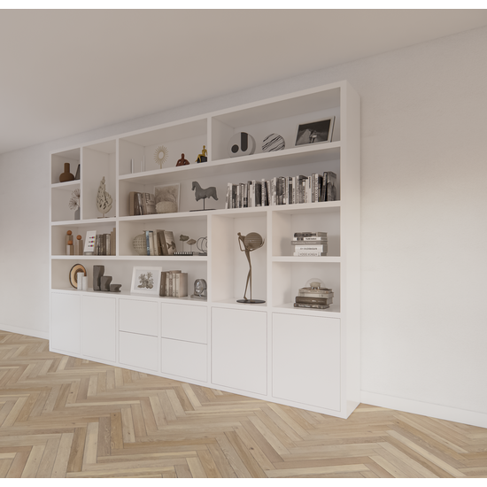 123schrank Helston Regal - 328x40x234H cm - 4 Push-to-open-Türen - 4 Push-to-open-Schubladen - schlichte Ausführung