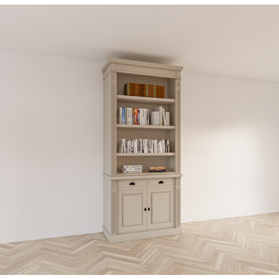 123schrank Bücherregal Leiden - 100x50x250H cm - Flügeltüren - Soft-Close-Schubladen - verstellbare Einlegeböden