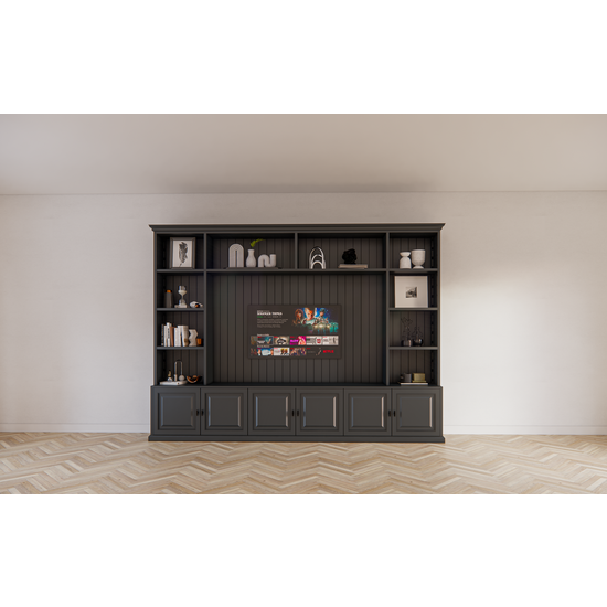 123schrank Calgary TV Bücherregal - 330x35/45x245H cm - offene Regale - Flügeltüren