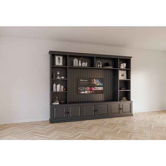 123schrank Calgary TV Bücherregal - 330x35/45x245H cm - offene Regale - Flügeltüren