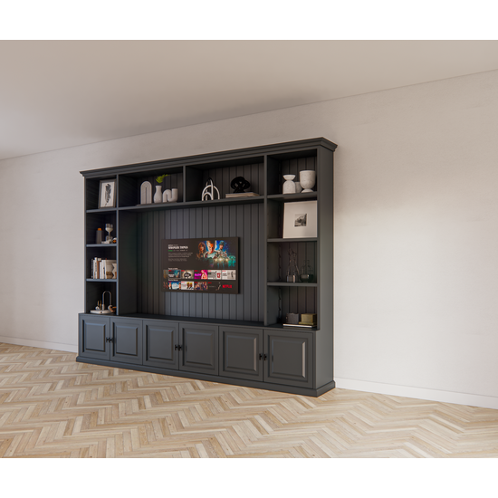 123schrank Calgary TV Bücherregal - 330x35/45x245H cm - offene Regale - Flügeltüren