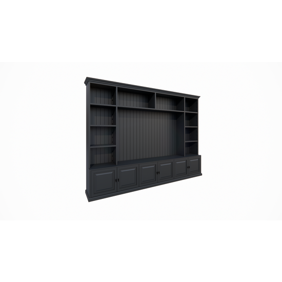 123schrank Calgary TV Bücherregal - 330x35/45x245H cm - offene Regale - Flügeltüren