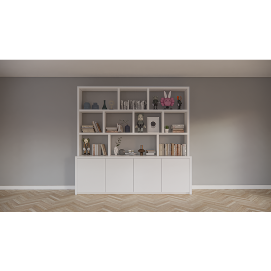 123schrank Fächerschrank Corsica - 280x20/40x240H cm - 5cm Fachbodenstärke - push-to-open Türen - offene Fächer - ohne Rückwand - schlichte Ausführung