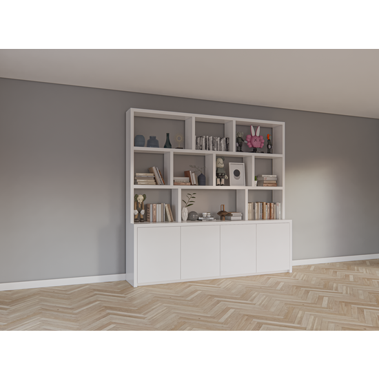 123schrank Fächerschrank Corsica - 280x20/40x240H cm - 5cm Fachbodenstärke - push-to-open Türen - offene Fächer - ohne Rückwand - schlichte Ausführung