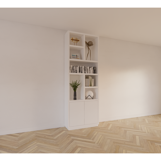 123schrank Regal Rockford 01 - 90x32x250H cm - push to open Türen - offene Regale - schlankes Awerking