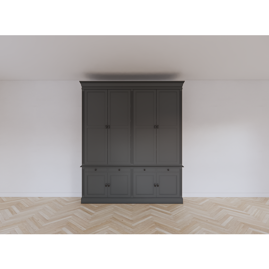 123schrank Bücherregal Kings Library 200x40x240H cm - Soft-Close-Schubladen - Flügeltüren