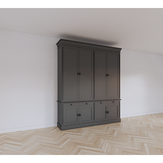 123schrank Bücherregal Kings Library 200x40x240H cm - Soft-Close-Schubladen - Flügeltüren