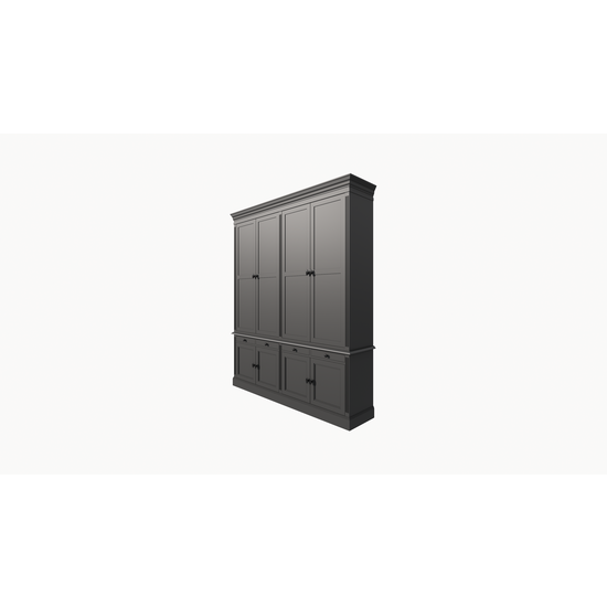 123schrank Bücherregal Kings Library 200x40x240H cm - Soft-Close-Schubladen - Flügeltüren