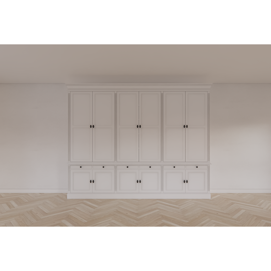 123schrank Bücherregal Kings Library 300x40x240h cm - Flügeltüren - Soft-Close-Schubladen