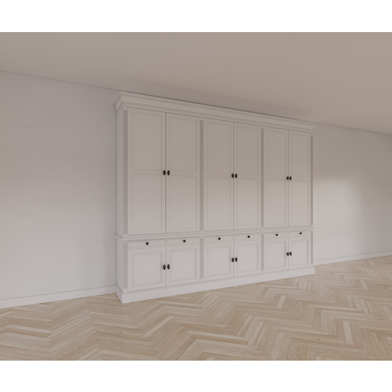 123schrank Bücherregal Kings Library 300x40x240h cm - Flügeltüren - Soft-Close-Schubladen