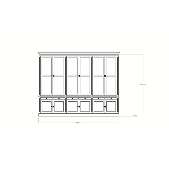 123schrank Bücherregal Kings Library 300x40x240h cm - Flügeltüren - Soft-Close-Schubladen
