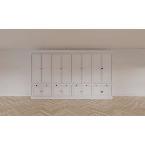 123schrank Kings Library Bücherregal 400x40x240H cm - Flügeltüren - Soft-Close-Schubladen