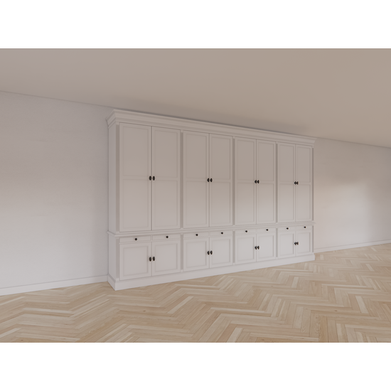 123schrank Kings Library Bücherregal 400x40x240H cm - Flügeltüren - Soft-Close-Schubladen