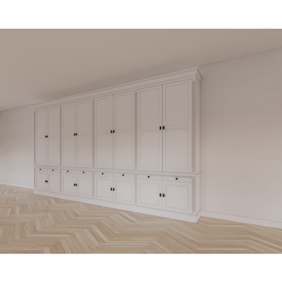 123schrank Kings Library Bücherregal 400x40x240H cm - Flügeltüren - Soft-Close-Schubladen