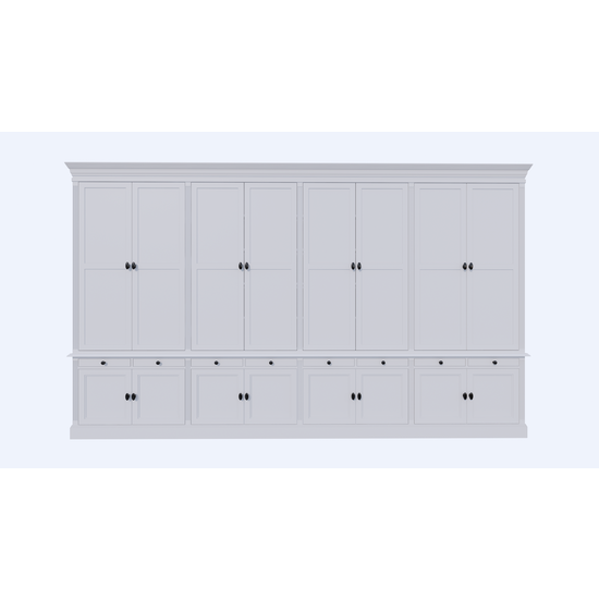 123schrank Kings Library Bücherregal 400x40x240H cm - Flügeltüren - Soft-Close-Schubladen