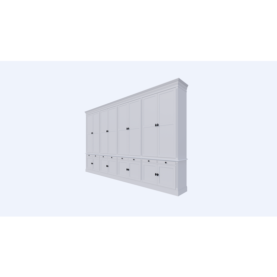 123schrank Kings Library Bücherregal 400x40x240H cm - Flügeltüren - Soft-Close-Schubladen