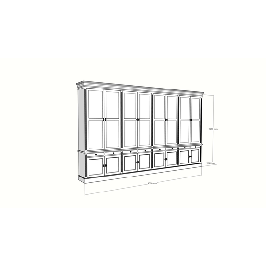 123schrank Kings Library Bücherregal 400x40x240H cm - Flügeltüren - Soft-Close-Schubladen