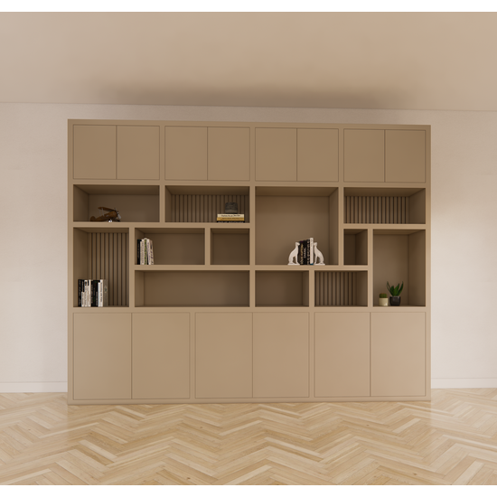 123schrank Kleiderschrank Karumba - 340x50x263H cm - geschlossene Türen - offene Fächer - Eichenpaneele - schlichte Ausführung