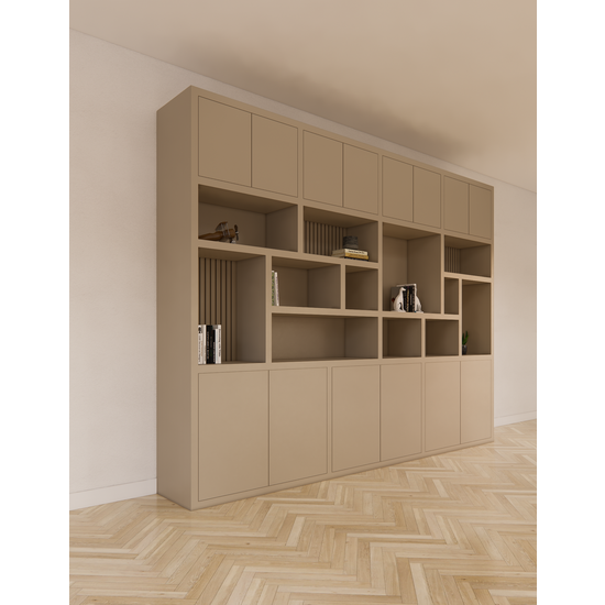 123schrank Kleiderschrank Karumba - 340x50x263H cm - geschlossene Türen - offene Fächer - Eichenpaneele - schlichte Ausführung