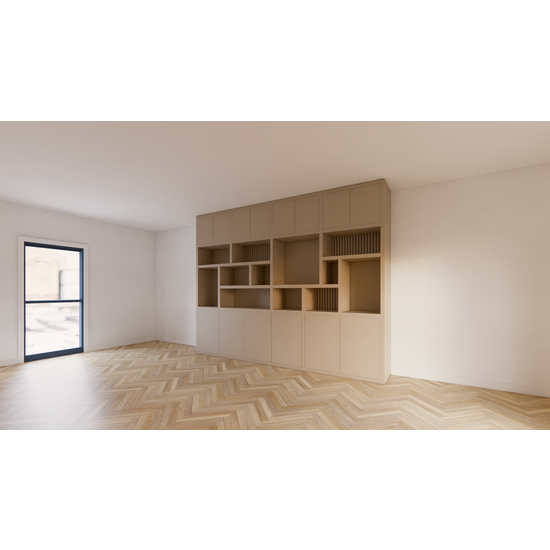 123schrank Kleiderschrank Karumba - 340x50x263H cm - geschlossene Türen - offene Fächer - Eichenpaneele - schlichte Ausführung