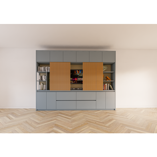 123schrank Fächerschrank Maputo - 320x40x240H cm - Eichenpaneele - Push-to-open-Türen - schlichte Ausführung