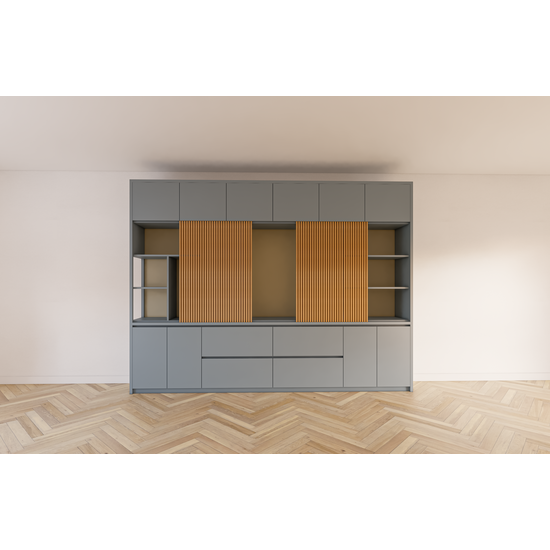 123schrank Fächerschrank Maputo - 320x40x240H cm - Eichenpaneele - Push-to-open-Türen - schlichte Ausführung